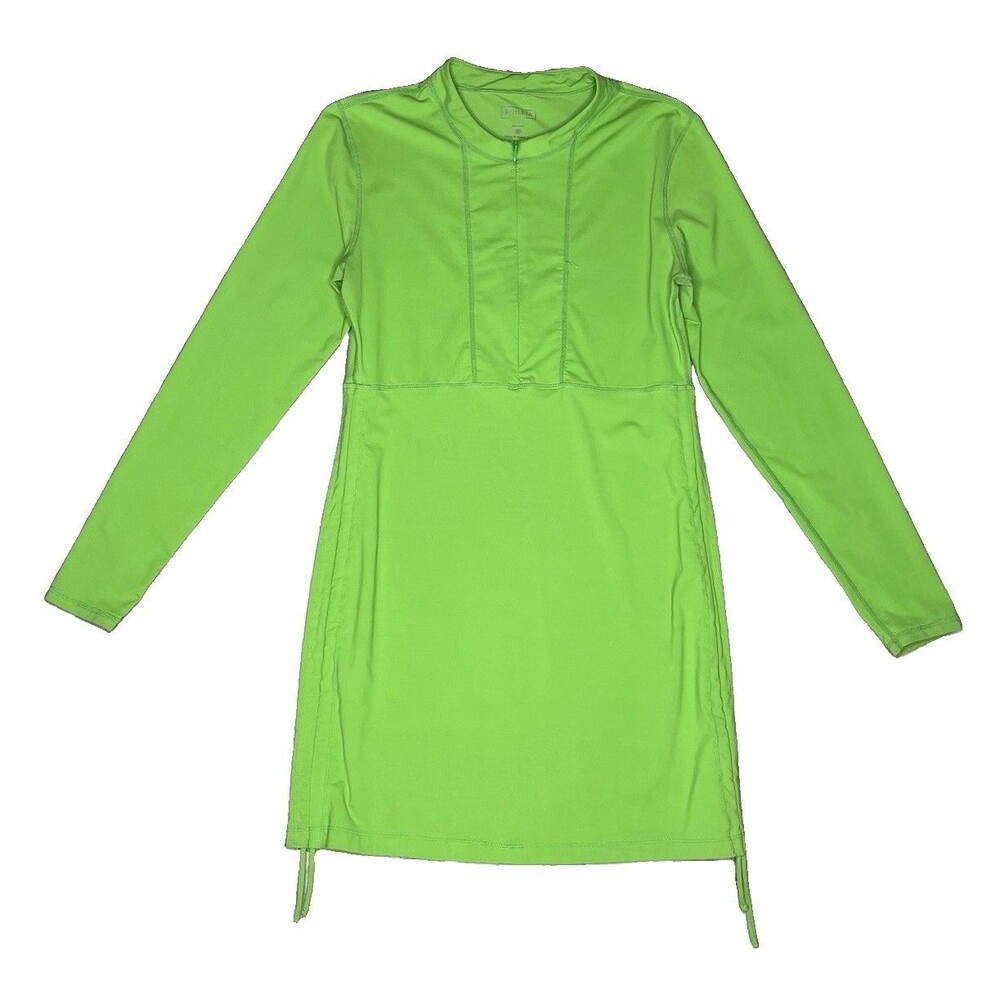 Athleta Tidal Ruched Rash Guard Dress UPF Womens LG Green Swimsuit Coverup Beach